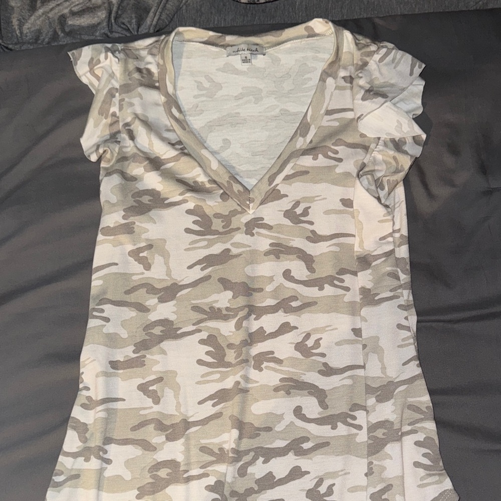 a new day Beige Camo V-Neck Ruffle Sleeve Top